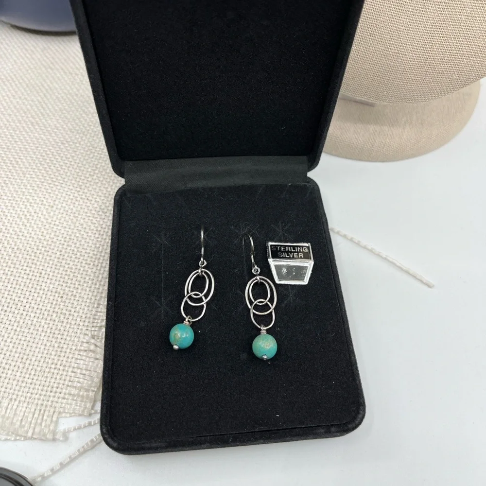 Vintage Whitney Kelly Sterling Silver Earrings with Turquoise Beads - Picture 9 of 16